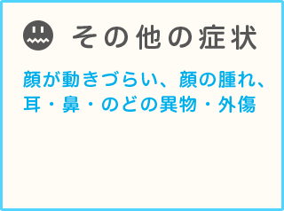 その他の症状 顔が動きづらい、顔の腫れ、耳・鼻・のどの異物・外傷
